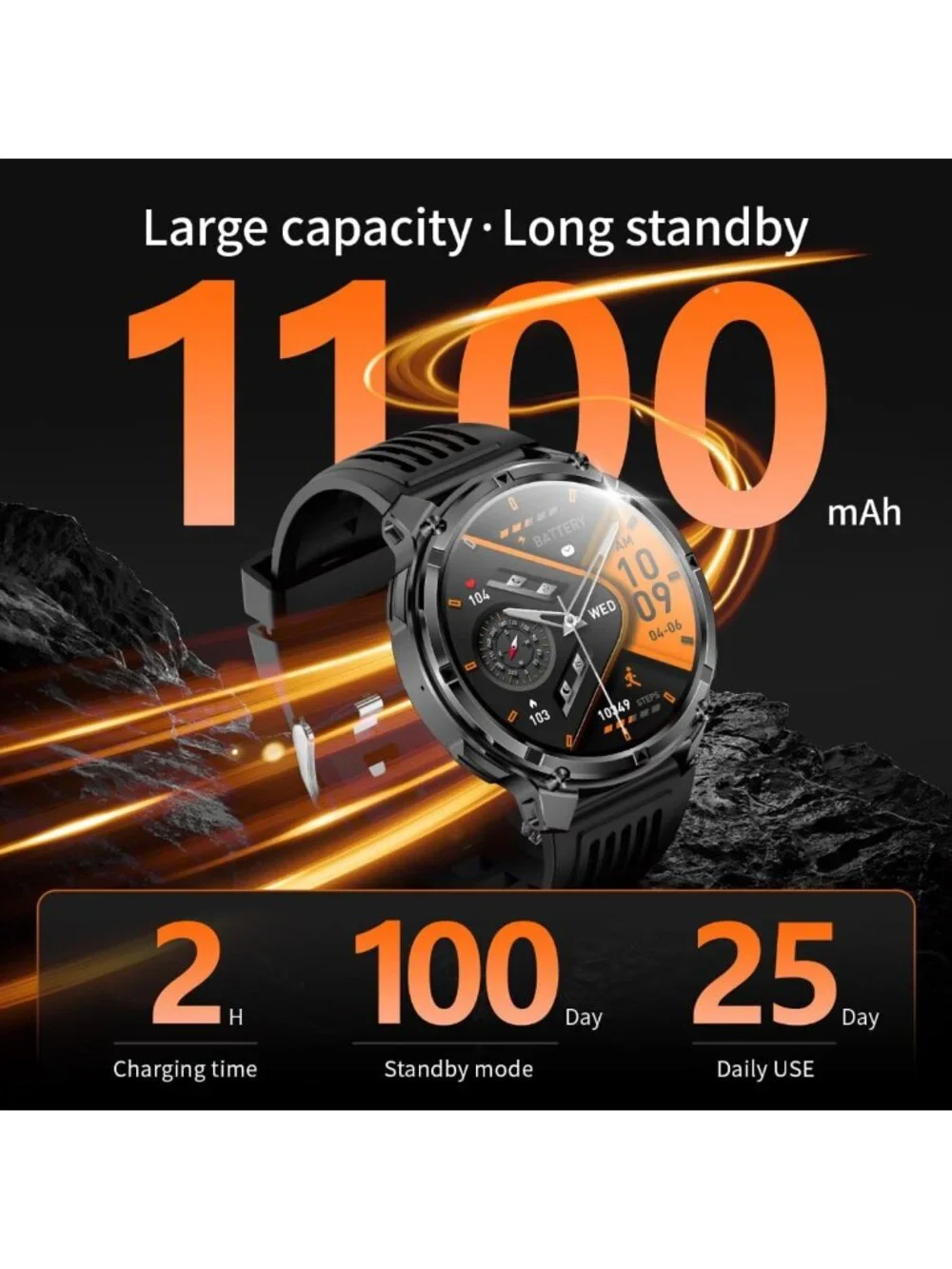 Men's Military Sport Smart Watch - Fitness Tracker, Waterproof, 100+ Modes
